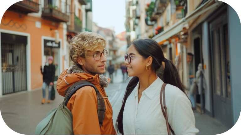 Two students meet on the street and become friends via language exchange